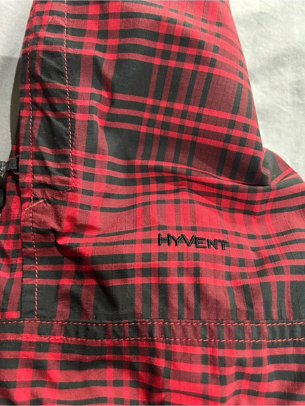 The North Face Red and Black Plaid Hooded Ski Jacket